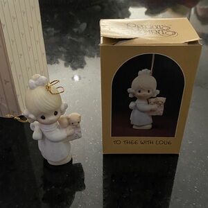 Precious Moments Cream Angel with Bear Ornament. To thee with love